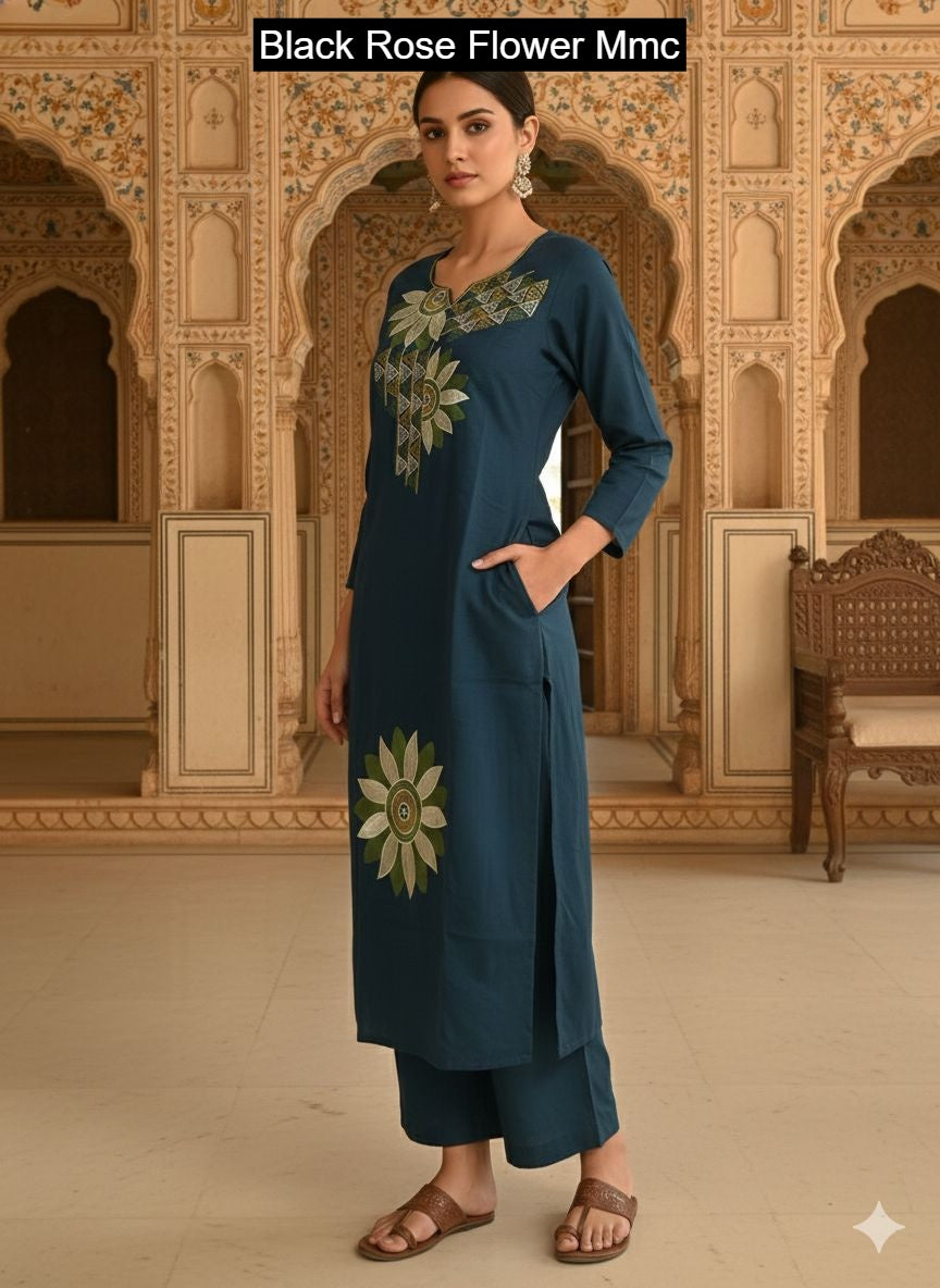 Black Rose Flower Mmc Cotton Co Ord Set Exporter