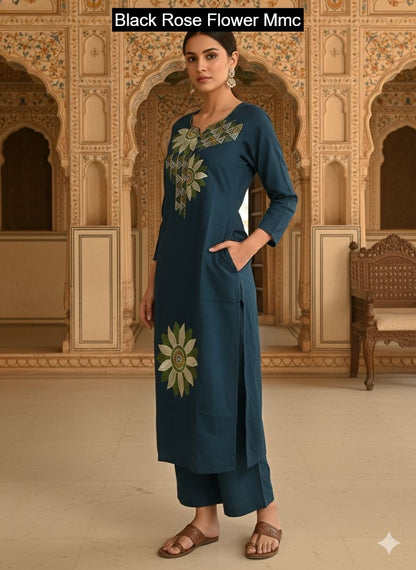 Black Rose Flower Mmc Cotton Co Ord Set Exporter