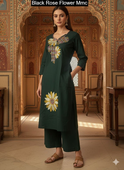 Black Rose Flower Mmc Cotton Co Ord Set Exporter