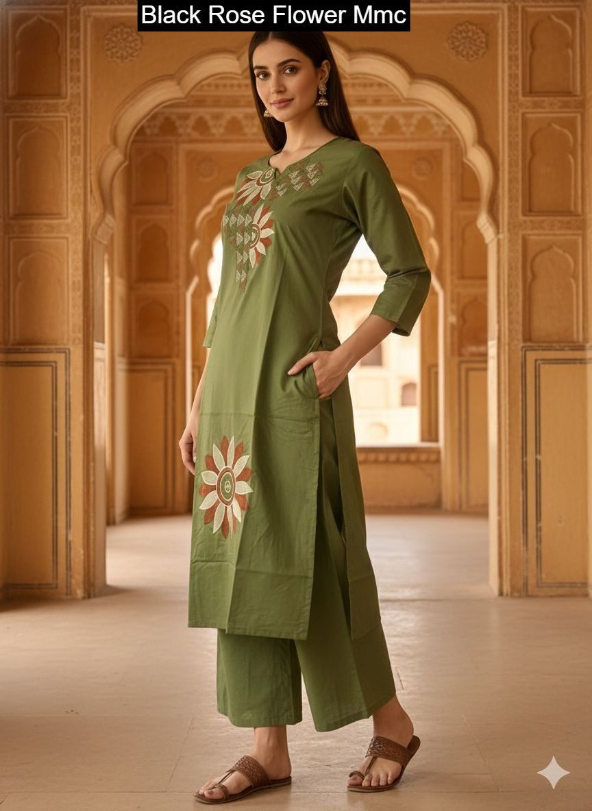 Black Rose Flower Mmc Cotton Co Ord Set Exporter