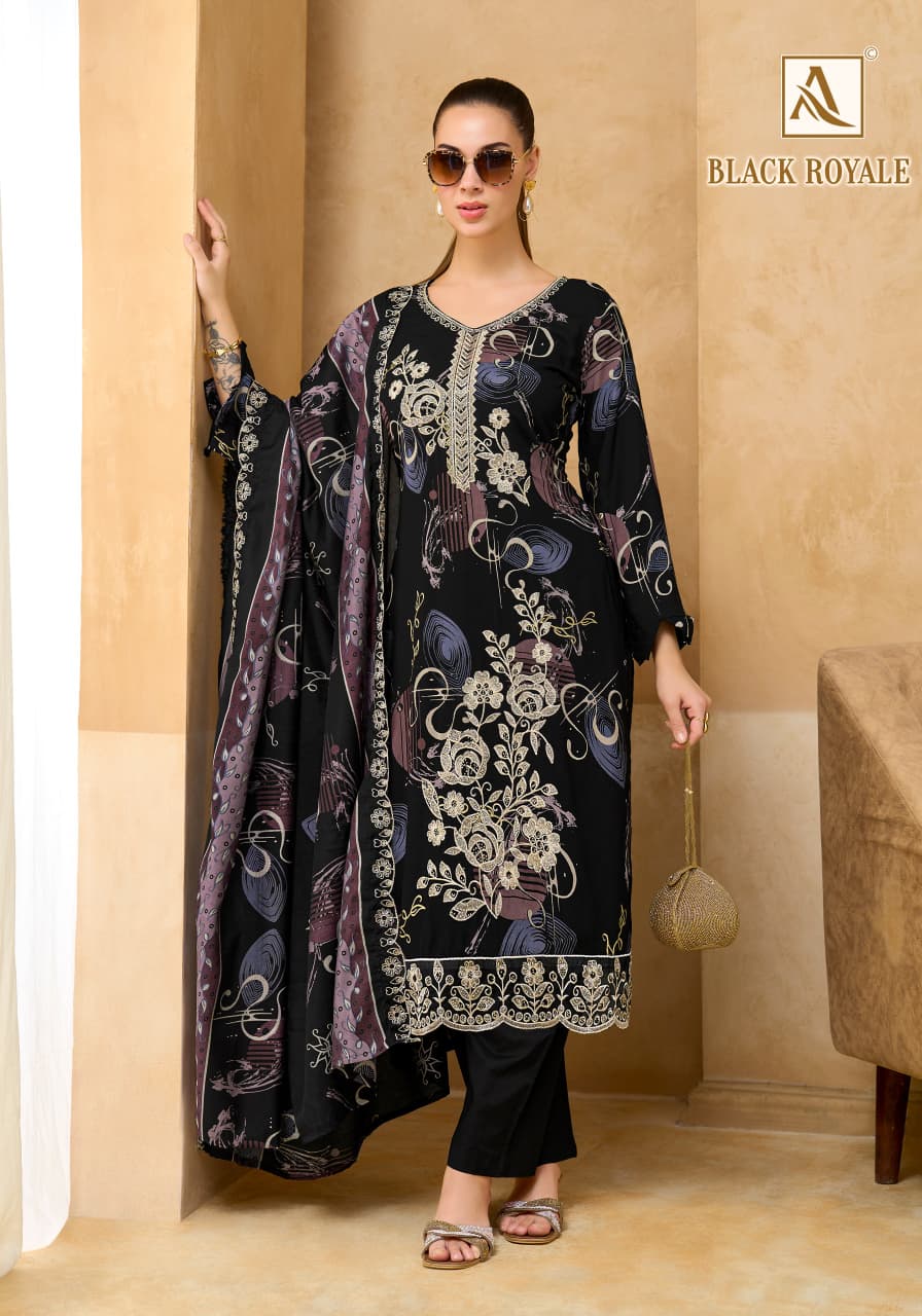 Black Royale Alok Viscose Reyon Karachi Salwar Suits Supplier Ahmedabad