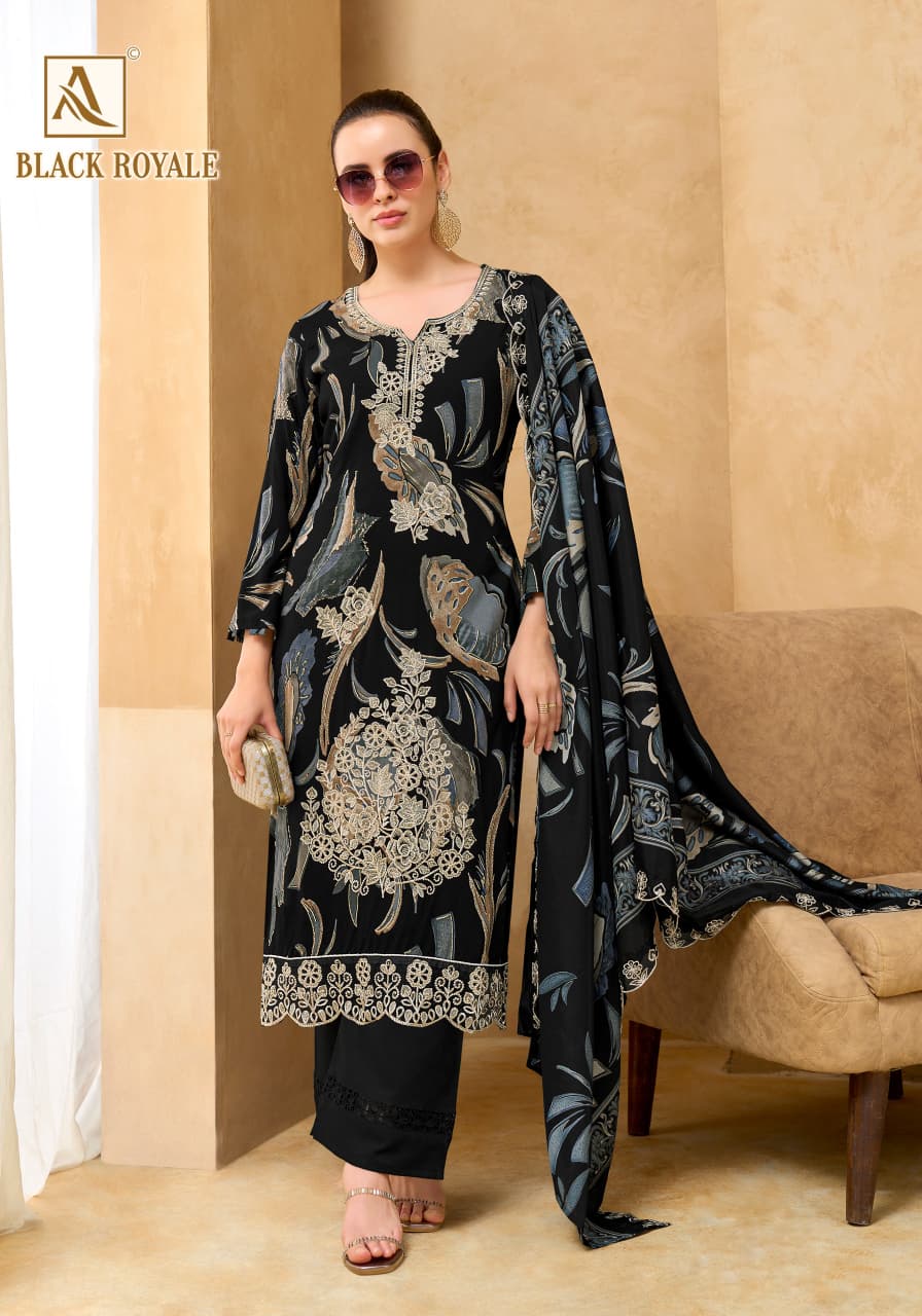 Black Royale Alok Viscose Reyon Karachi Salwar Suits Supplier Ahmedabad