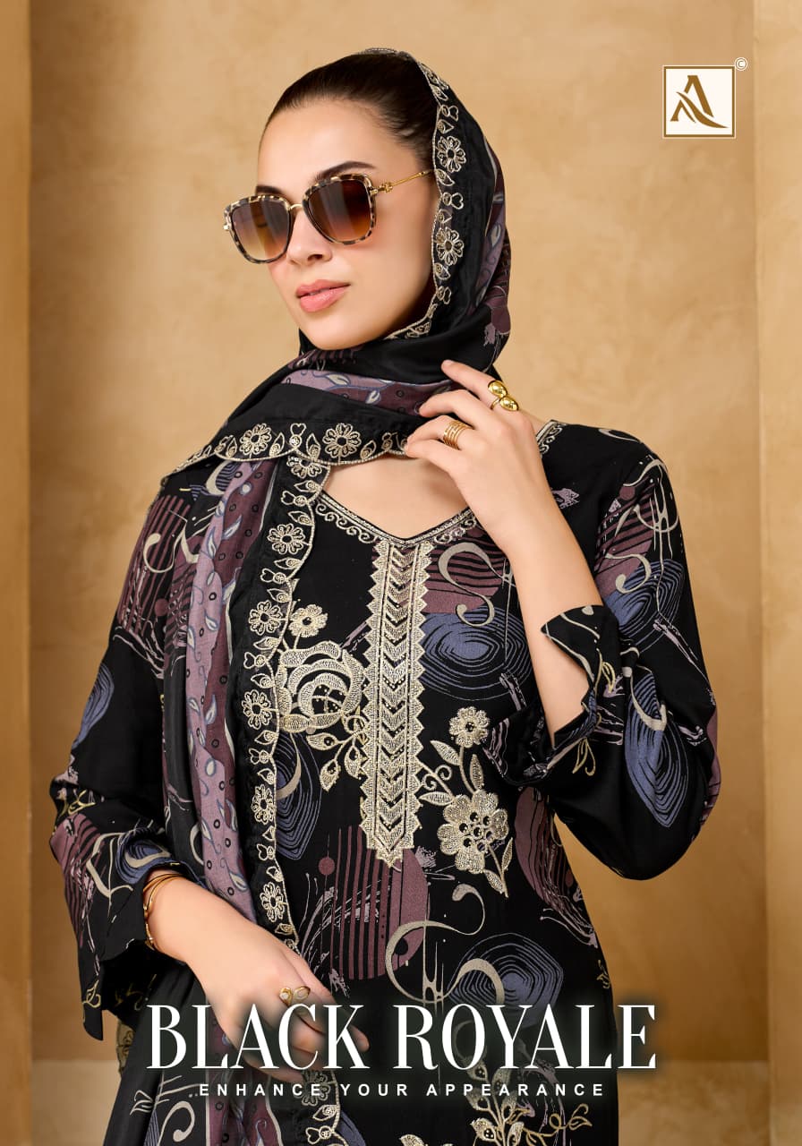 Black Royale Alok Viscose Reyon Karachi Salwar Suits Supplier Ahmedabad