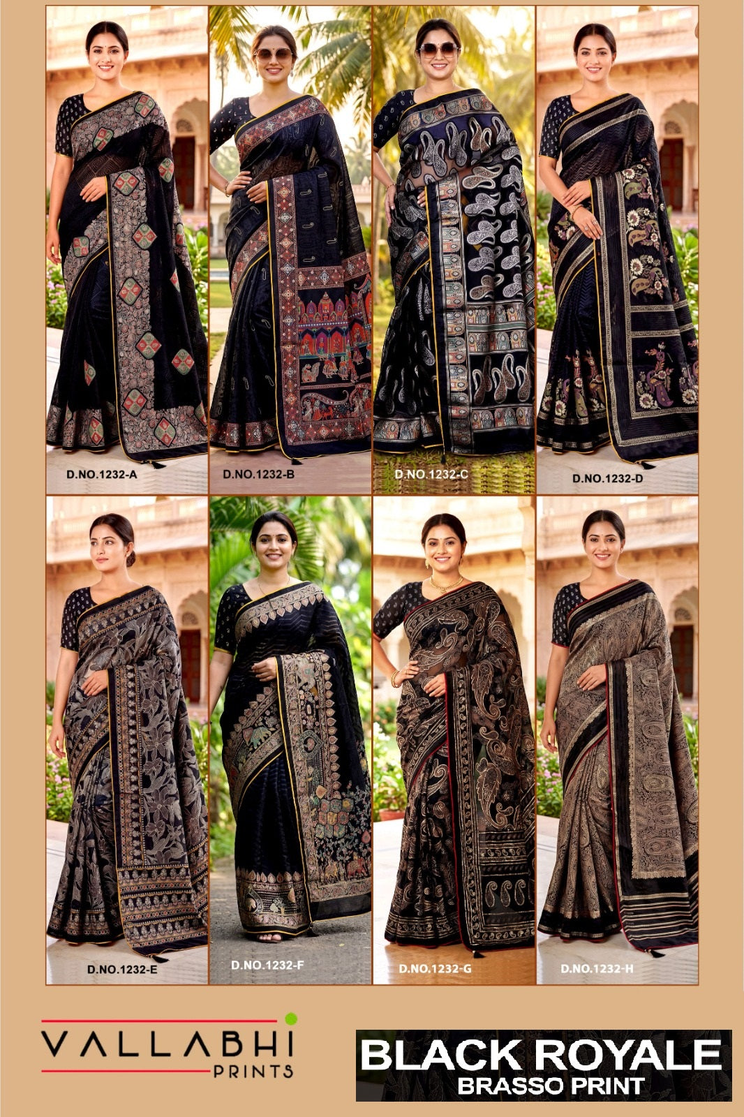 Black Royale Vallabhi Prints Brasso Sarees Exporter Ahmedabad