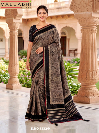 Black Royale Vallabhi Prints Brasso Sarees Exporter Ahmedabad