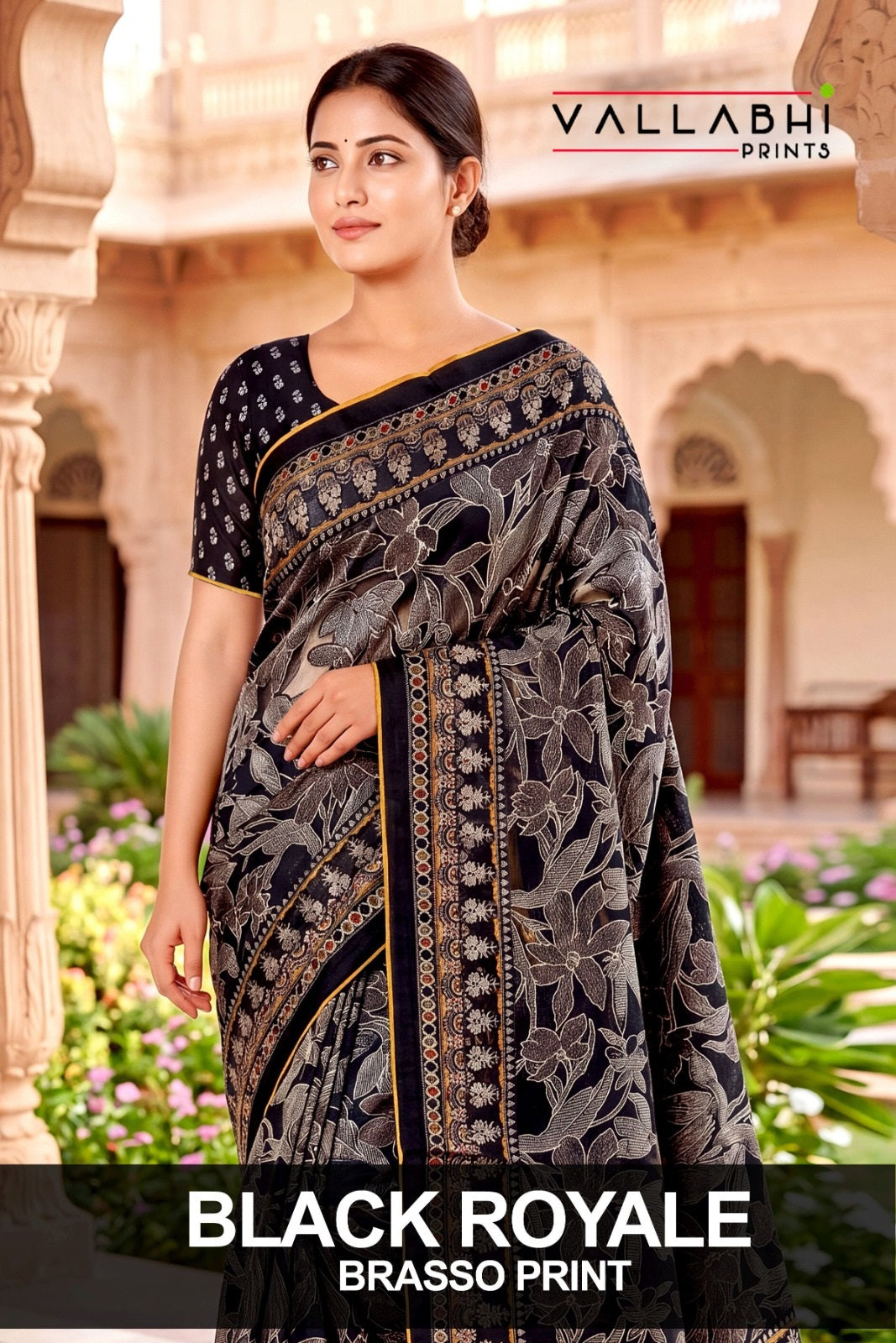 Black Royale Vallabhi Prints Brasso Sarees Exporter Ahmedabad