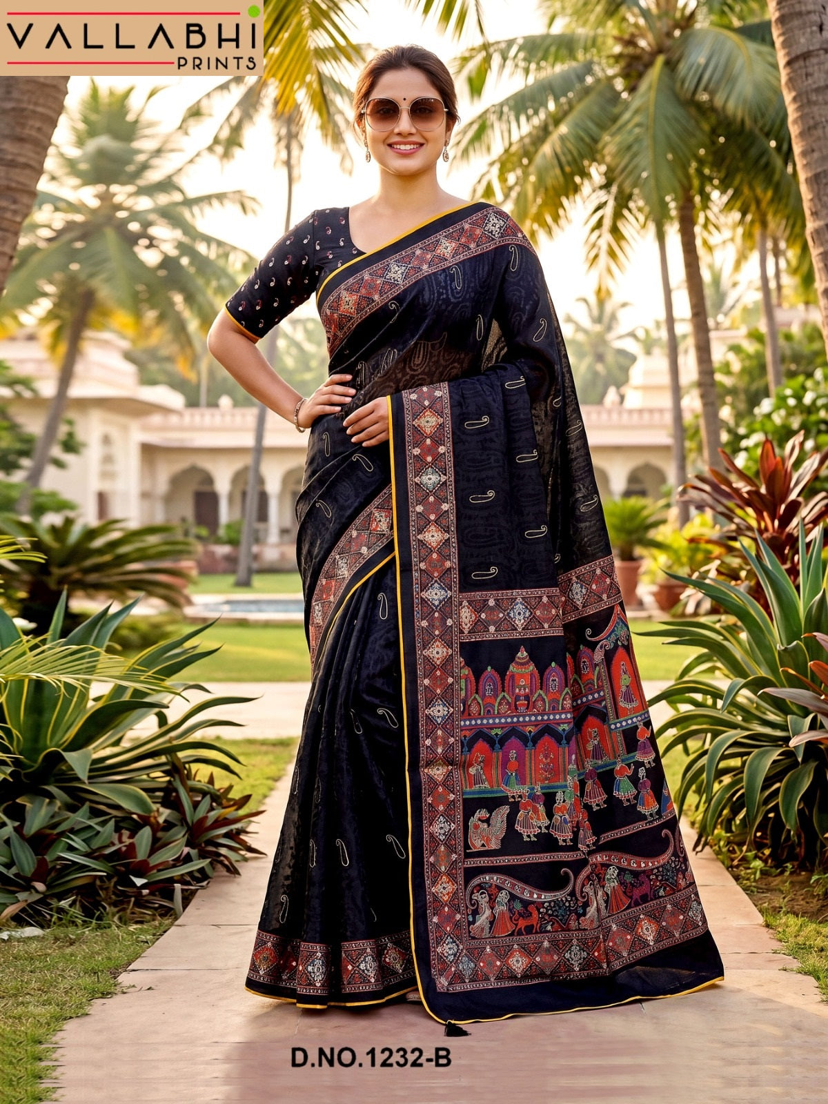 Black Royale Vallabhi Prints Brasso Sarees Exporter Ahmedabad