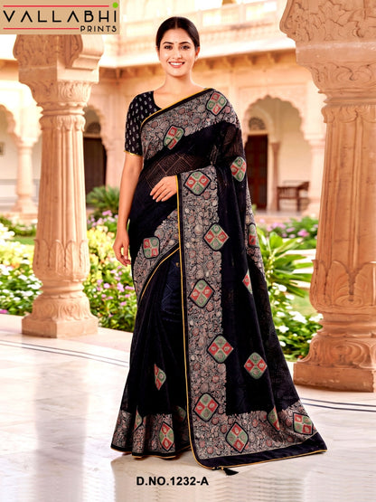 Black Royale Vallabhi Prints Brasso Sarees Exporter Ahmedabad