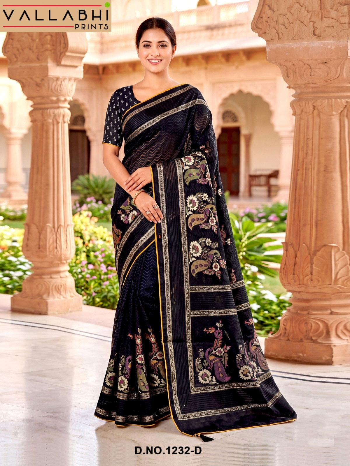 Black Royale Vallabhi Prints Brasso Sarees Exporter Ahmedabad