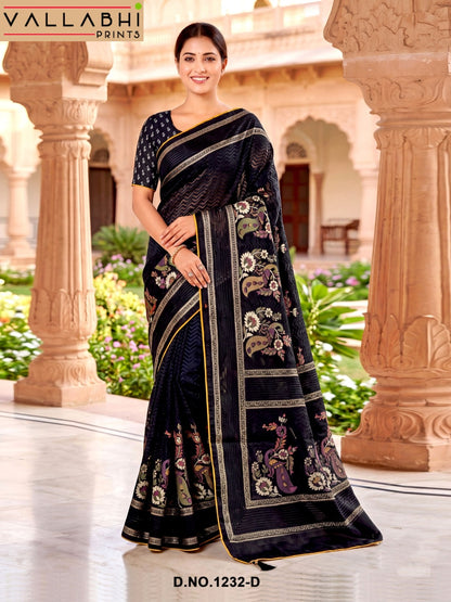 Black Royale Vallabhi Prints Brasso Sarees Exporter Ahmedabad