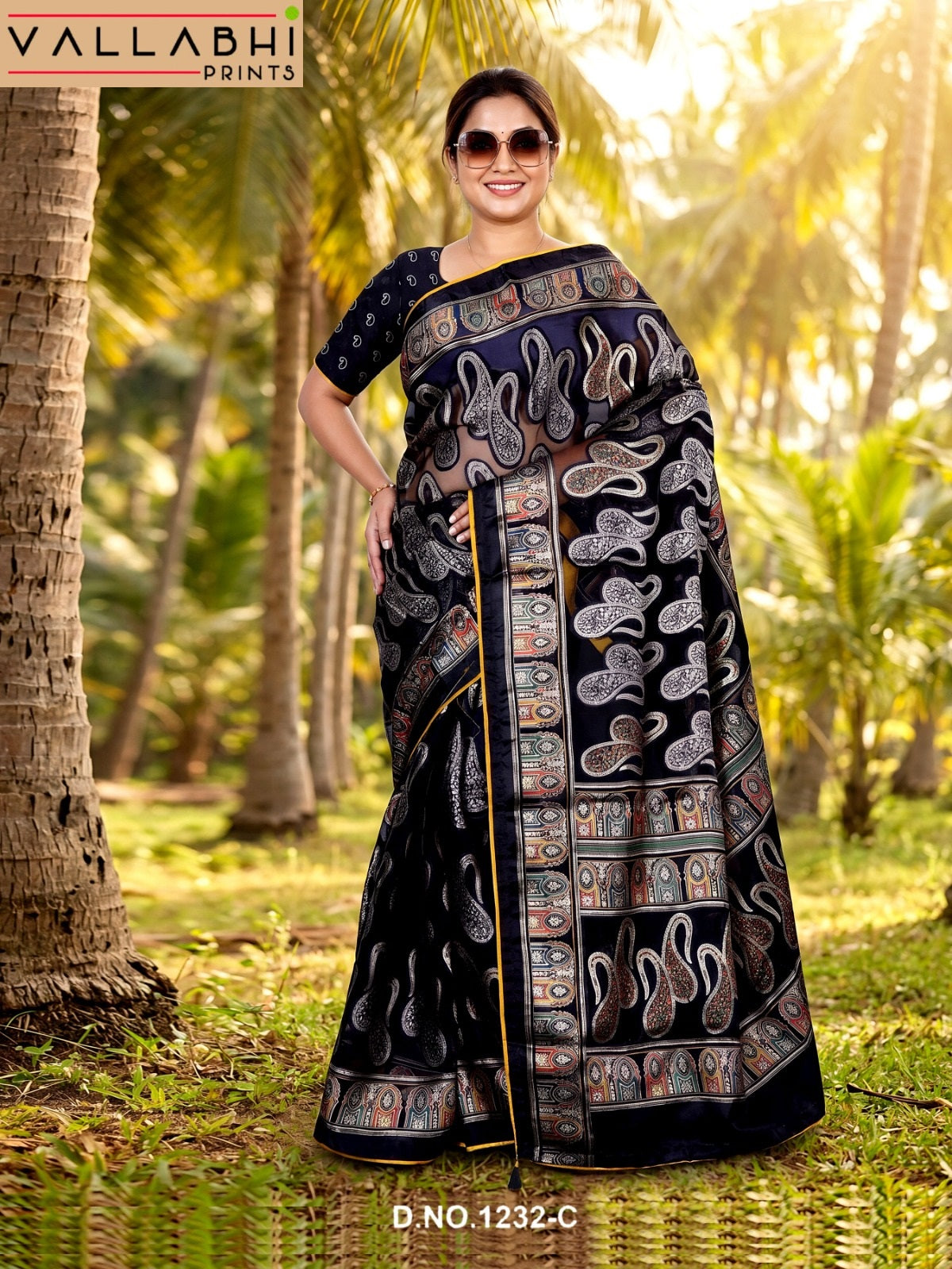 Black Royale Vallabhi Prints Brasso Sarees Exporter Ahmedabad