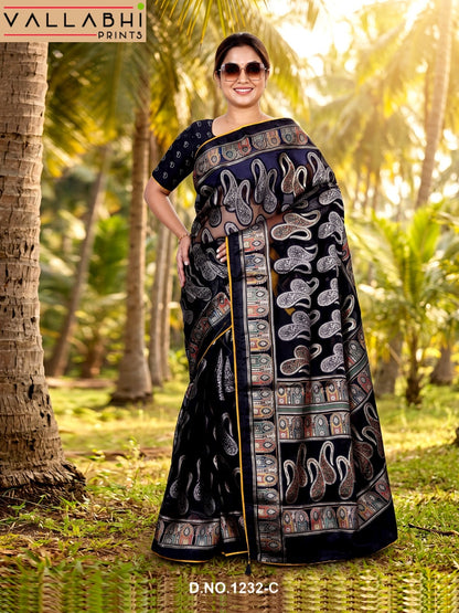 Black Royale Vallabhi Prints Brasso Sarees Exporter Ahmedabad