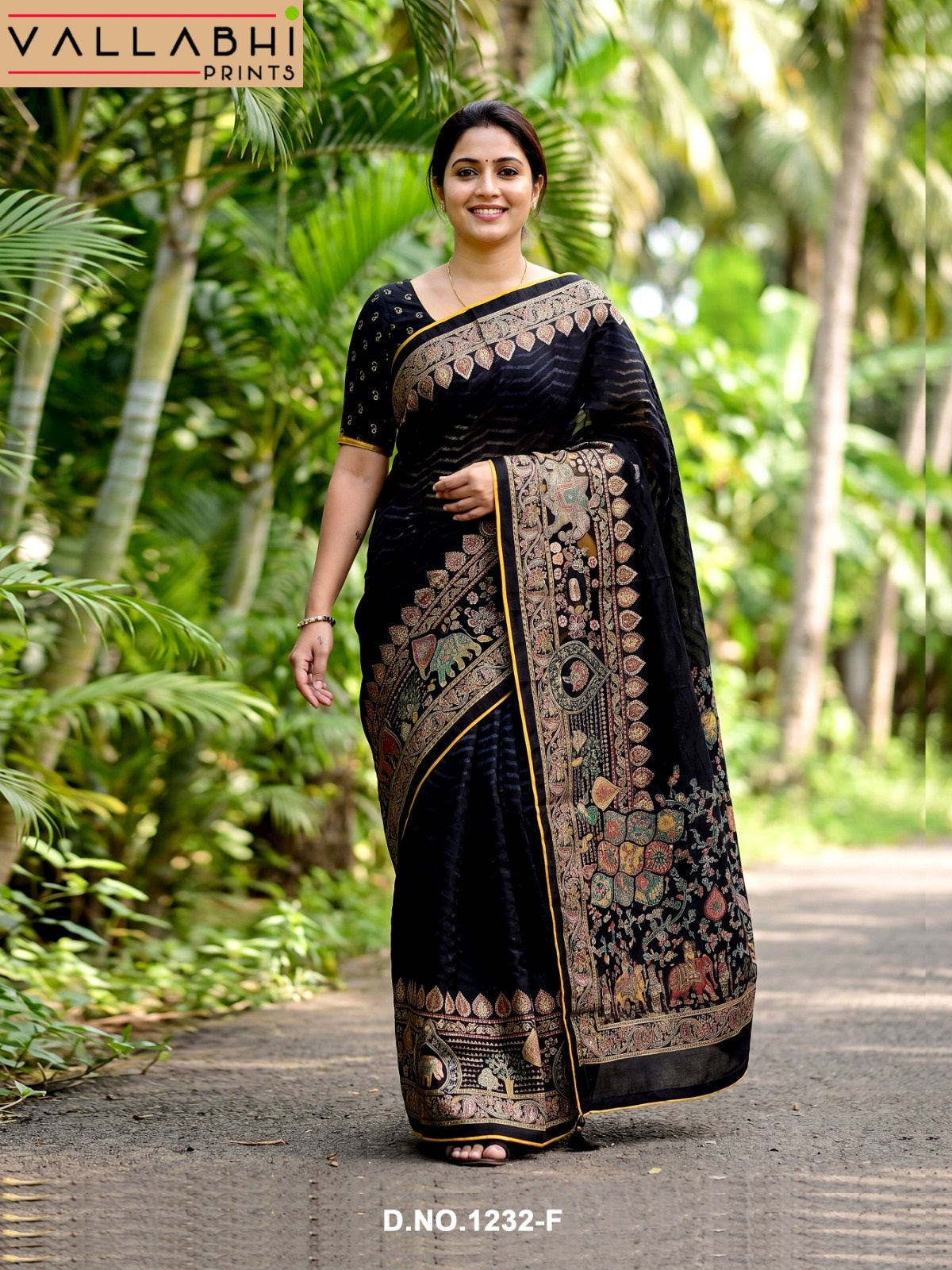 Black Royale Vallabhi Prints Brasso Sarees Exporter Ahmedabad