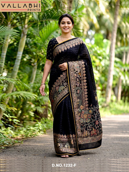 Black Royale Vallabhi Prints Brasso Sarees Exporter Ahmedabad