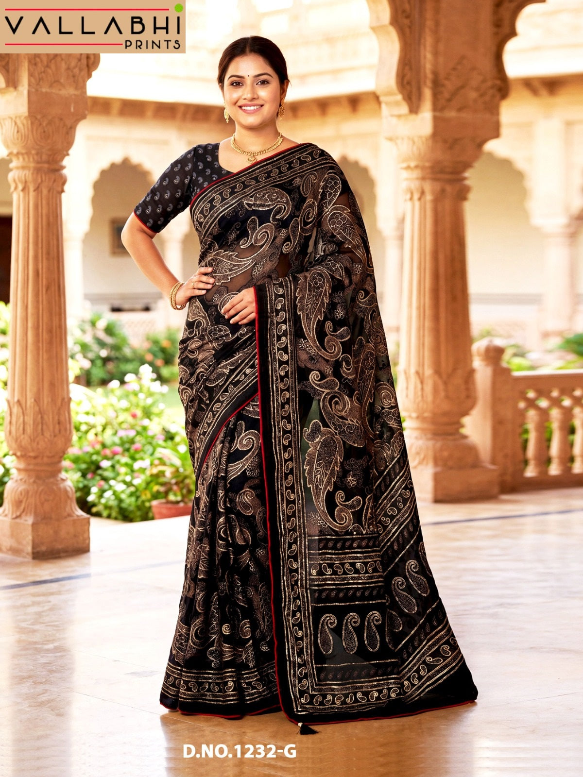 Black Royale Vallabhi Prints Brasso Sarees Exporter Ahmedabad