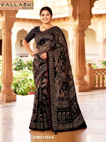 Black Royale Vallabhi Prints Brasso Sarees Exporter Ahmedabad