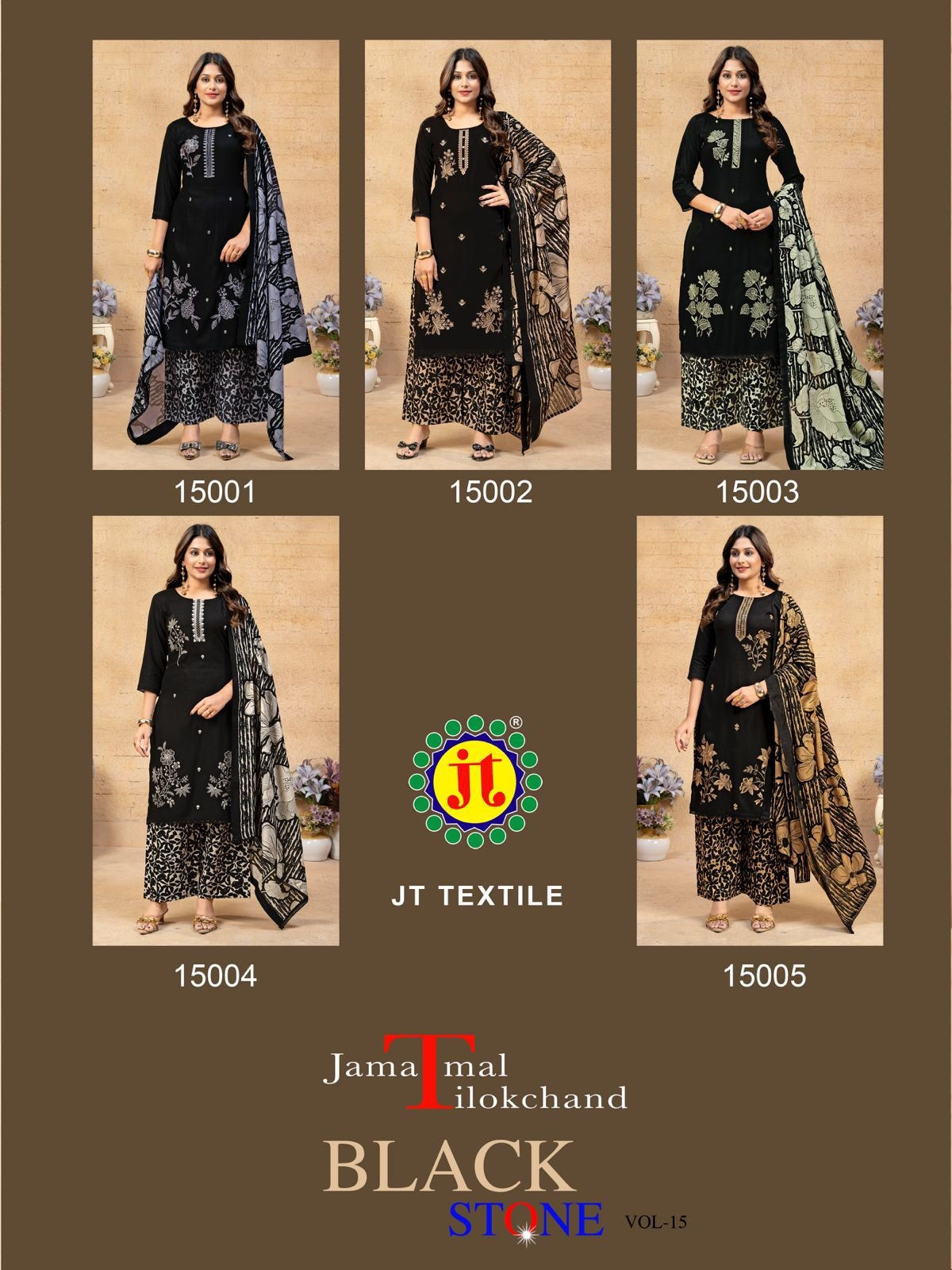 Black Stone Vol 15 Jt Rayon Pant Style Suits Exporter Ahmedabad