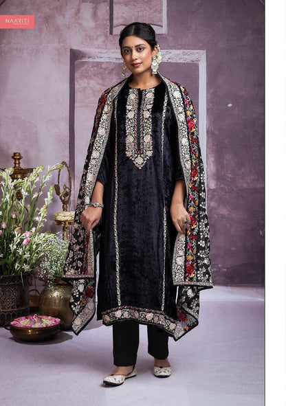 Black Vasara Naariti Velvet Pant Style Suits Supplier Ahmedabad