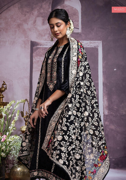 Black Vasara Naariti Velvet Pant Style Suits Supplier Ahmedabad
