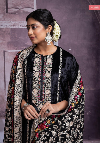 Black Vasara Naariti Velvet Pant Style Suits Supplier Ahmedabad