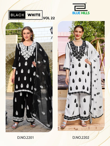Black White Vol 22 Blue Hills Rayon 14Kg Readymade Plazzo Style Suits Manufacturer Gujarat