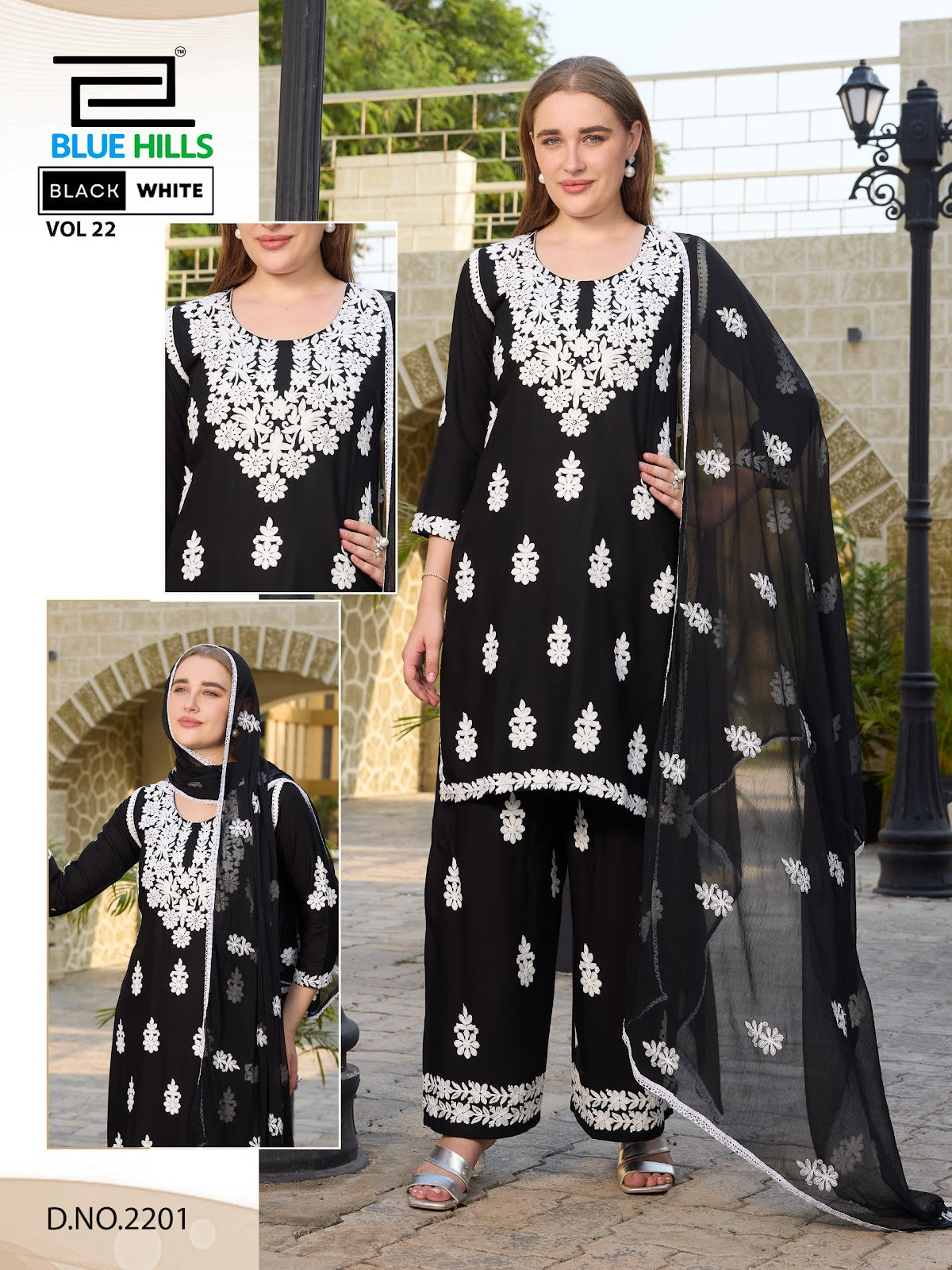 Black White Vol 22 Blue Hills Rayon 14Kg Readymade Plazzo Style Suits Manufacturer Gujarat