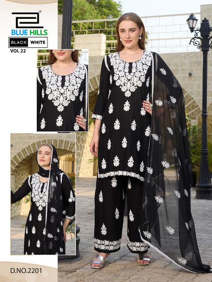 Black White Vol 22 Blue Hills Rayon 14Kg Readymade Plazzo Style Suits Manufacturer Gujarat