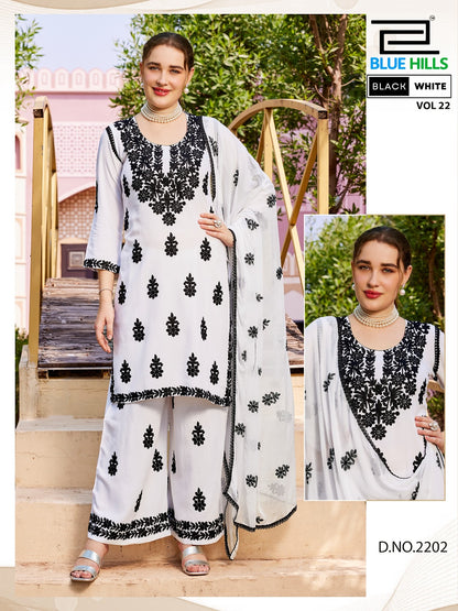 Black White Vol 22 Blue Hills Rayon 14Kg Readymade Plazzo Style Suits Manufacturer Gujarat