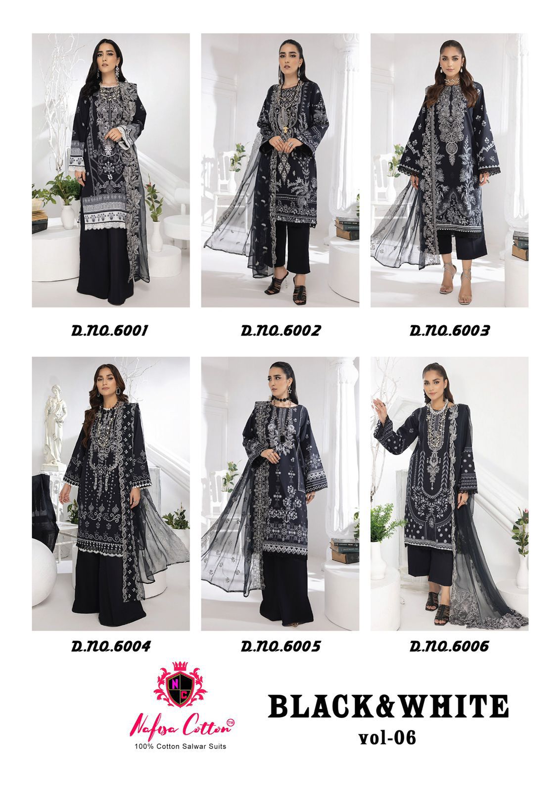 Black & White Vol 6 Nafisa Cotton Cotton Karachi Salwar Suits Wholesaler India