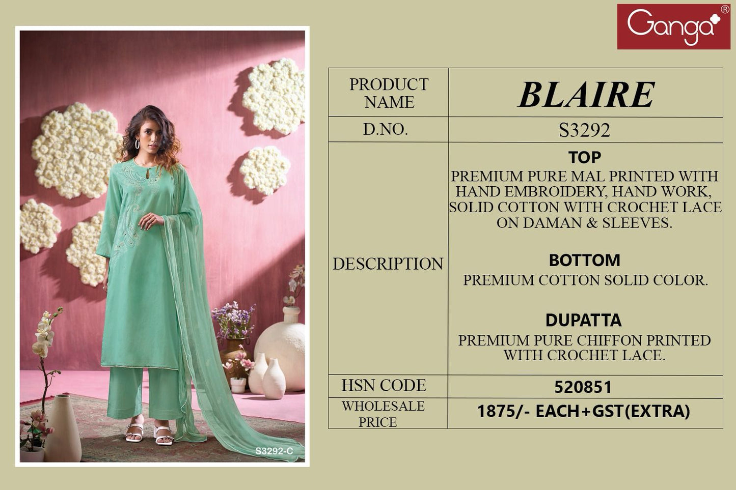 Blaire 3292 Ganga Mal Plazzo Style Suits Exporter Gujarat
