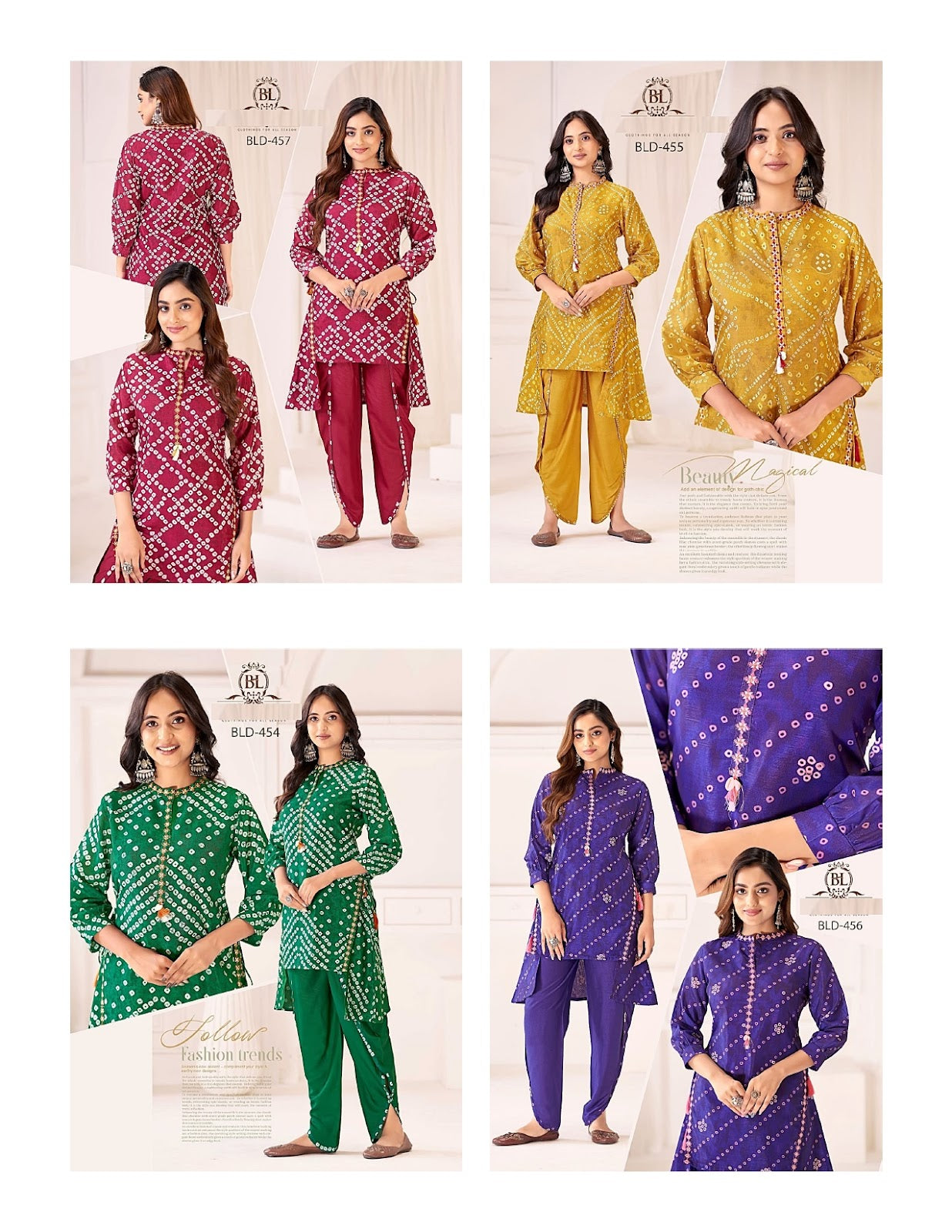 Bld 455-458 Bl Silk Kurti Bottom Set Supplier Gujarat