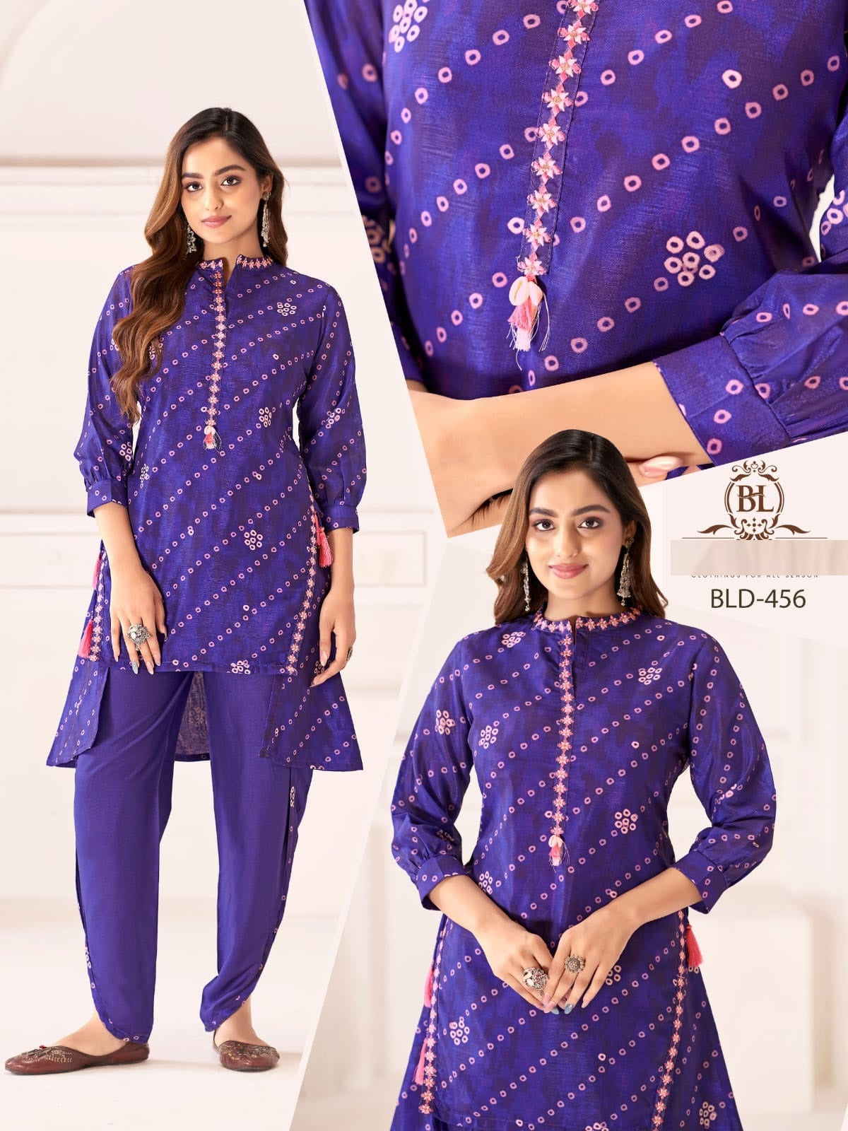 Bld 455-458 Bl Silk Kurti Bottom Set Supplier Gujarat