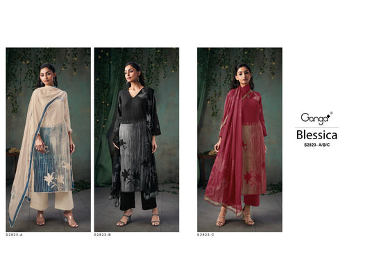 Blessica S2823 Ganga Cotton Linen Plazzo Style Suits Supplier Gujarat