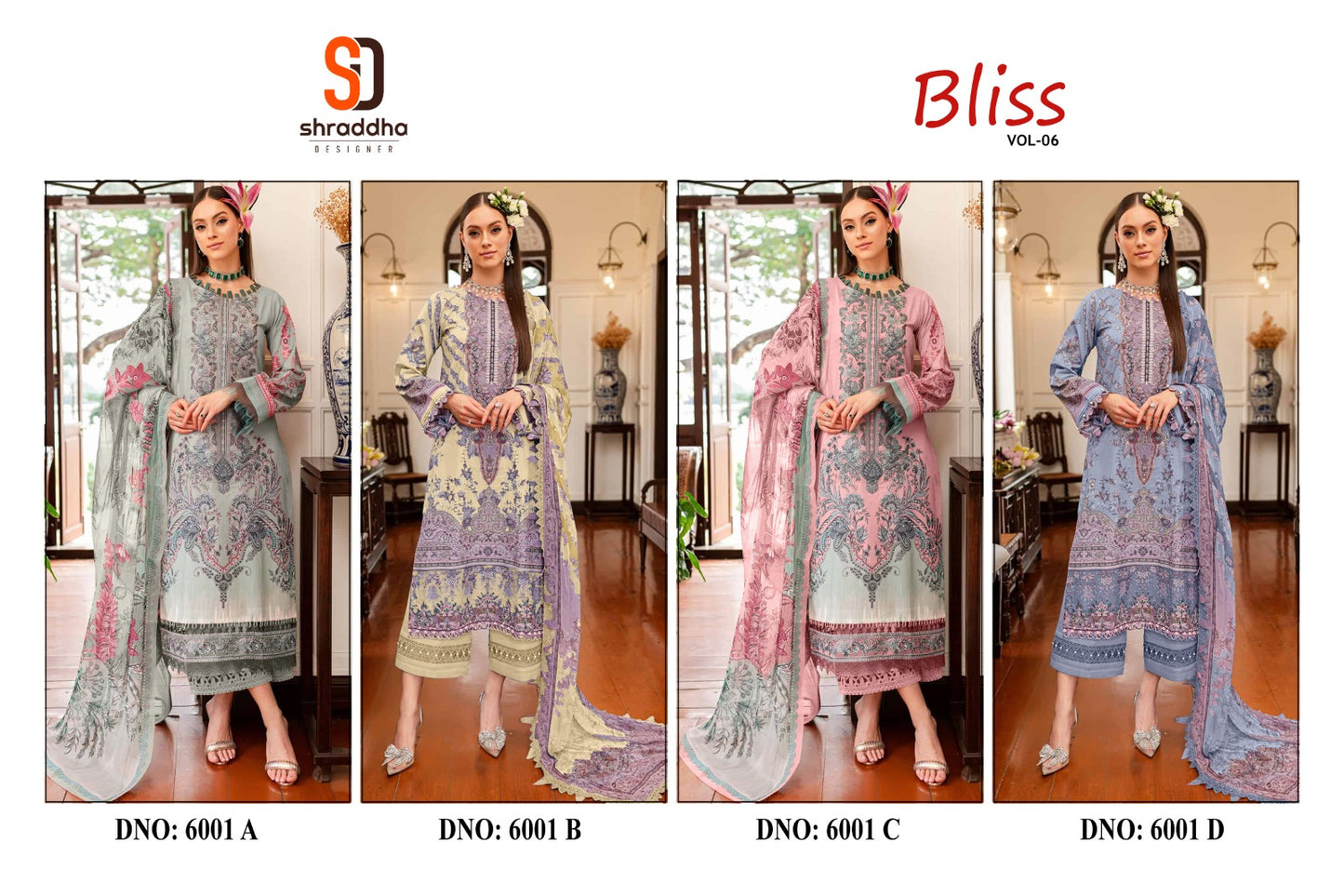 Bliss Vol 6 Shraddha Designer Lawn Cotton Pakistani Patch Work Suits Wholesaler Ahmedabad
