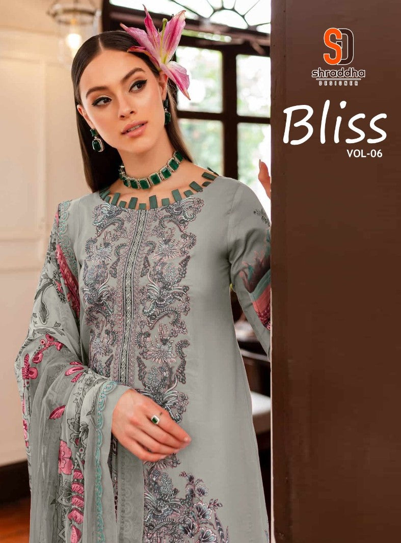 Bliss Vol 6 Shraddha Designer Lawn Cotton Pakistani Patch Work Suits Wholesaler Ahmedabad