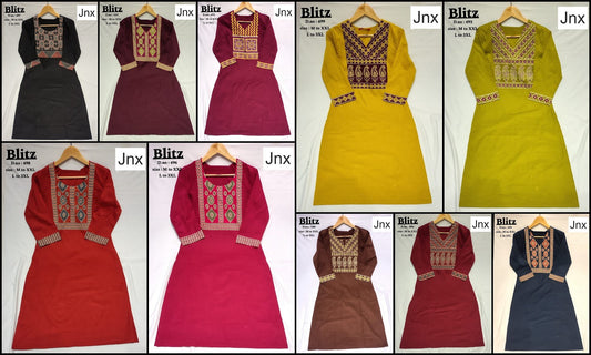 Blitz Jnx Dhabu Cotton Straight Cut Kurtis Exporter Ahmedabad