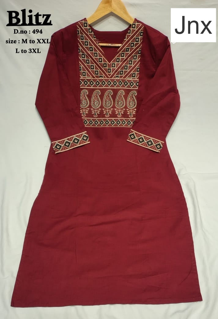 Blitz Jnx Dhabu Cotton Straight Cut Kurtis Exporter Ahmedabad