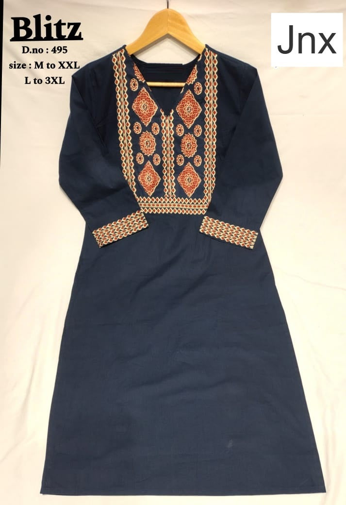 Blitz Jnx Dhabu Cotton Straight Cut Kurtis Exporter Ahmedabad