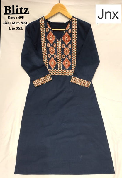 Blitz Jnx Dhabu Cotton Straight Cut Kurtis Exporter Ahmedabad