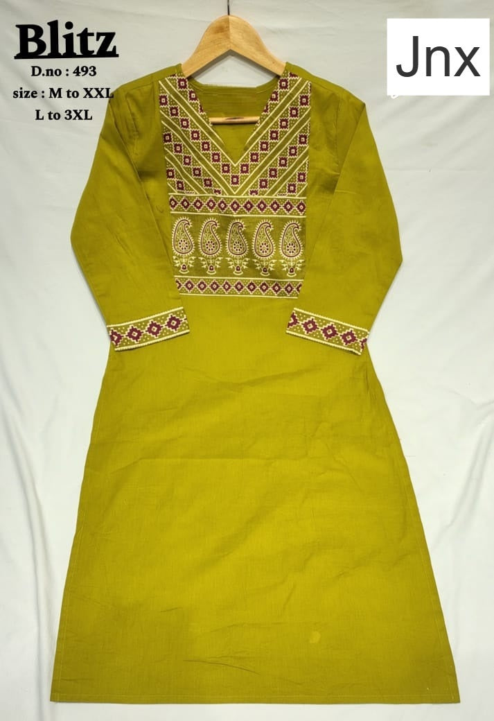 Blitz Jnx Dhabu Cotton Straight Cut Kurtis Exporter Ahmedabad