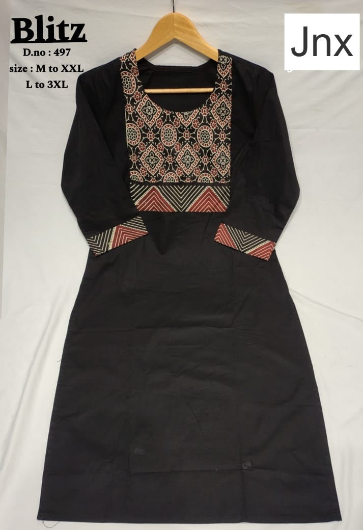 Blitz Jnx Dhabu Cotton Straight Cut Kurtis Exporter Ahmedabad