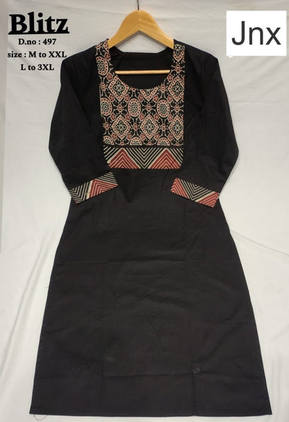 Blitz Jnx Dhabu Cotton Straight Cut Kurtis Exporter Ahmedabad
