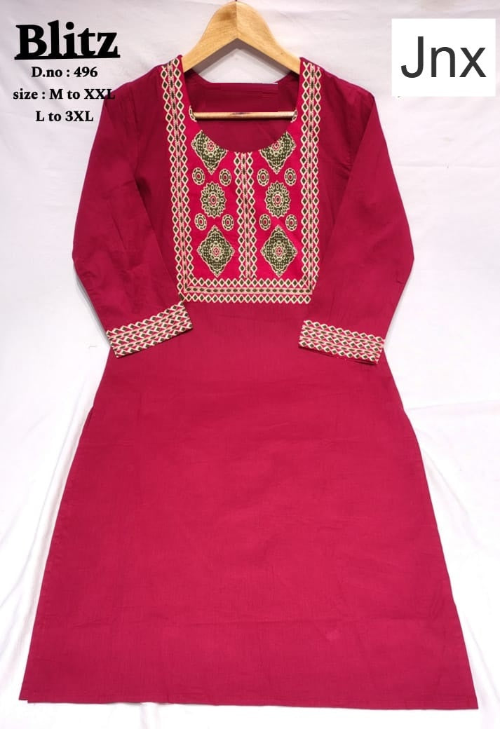 Blitz Jnx Dhabu Cotton Straight Cut Kurtis Exporter Ahmedabad