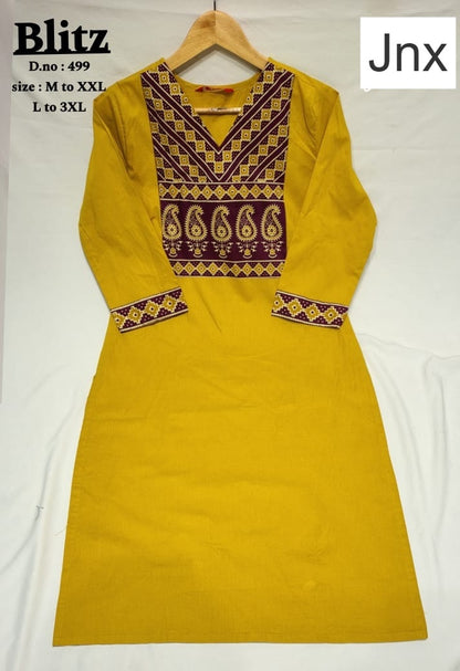 Blitz Jnx Dhabu Cotton Straight Cut Kurtis Exporter Ahmedabad