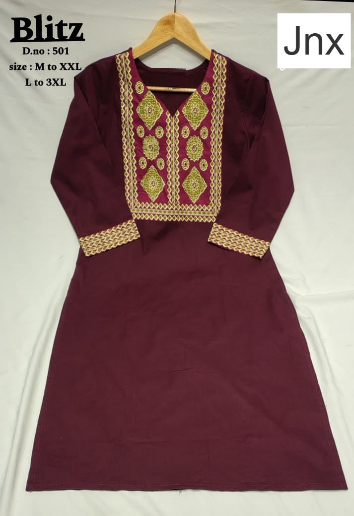 Blitz Jnx Dhabu Cotton Straight Cut Kurtis Exporter Ahmedabad