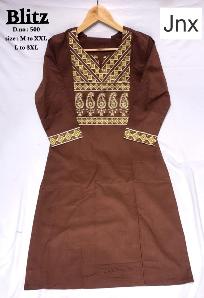 Blitz Jnx Dhabu Cotton Straight Cut Kurtis Exporter Ahmedabad