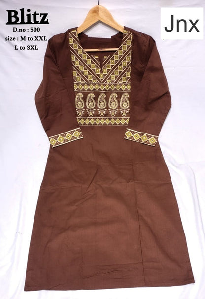 Blitz Jnx Dhabu Cotton Straight Cut Kurtis Exporter Ahmedabad