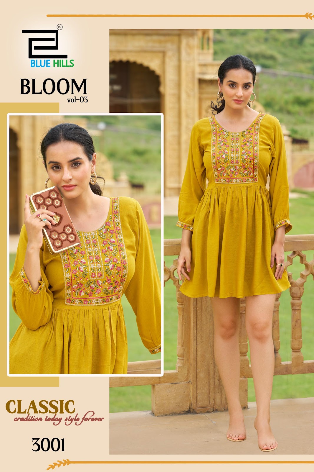 Bloom Vol 3 Blue Hills Rayon Designer Long Top Supplier India