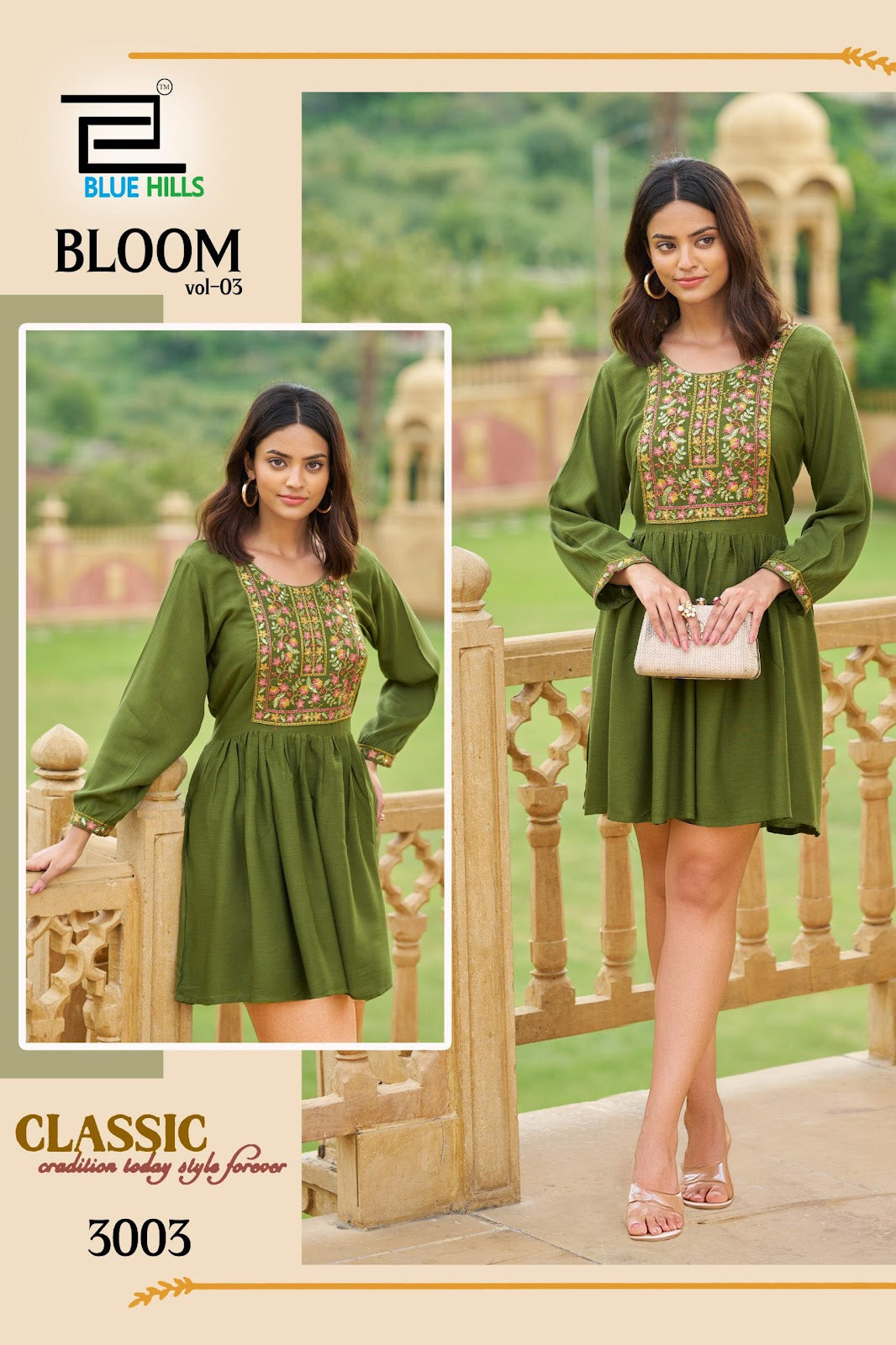 Bloom Vol 3 Blue Hills Rayon Designer Long Top Supplier India
