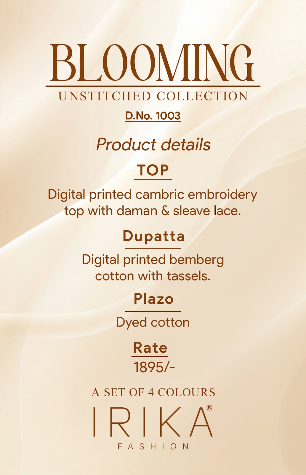 Blooming 1003 Shiddat Cambric Pant Style Suits Exporter